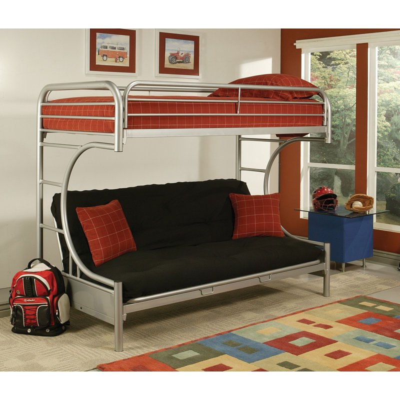 Alycea Futon Bunk Bed with Built-in Ladders, Silver, Twin Over Queen