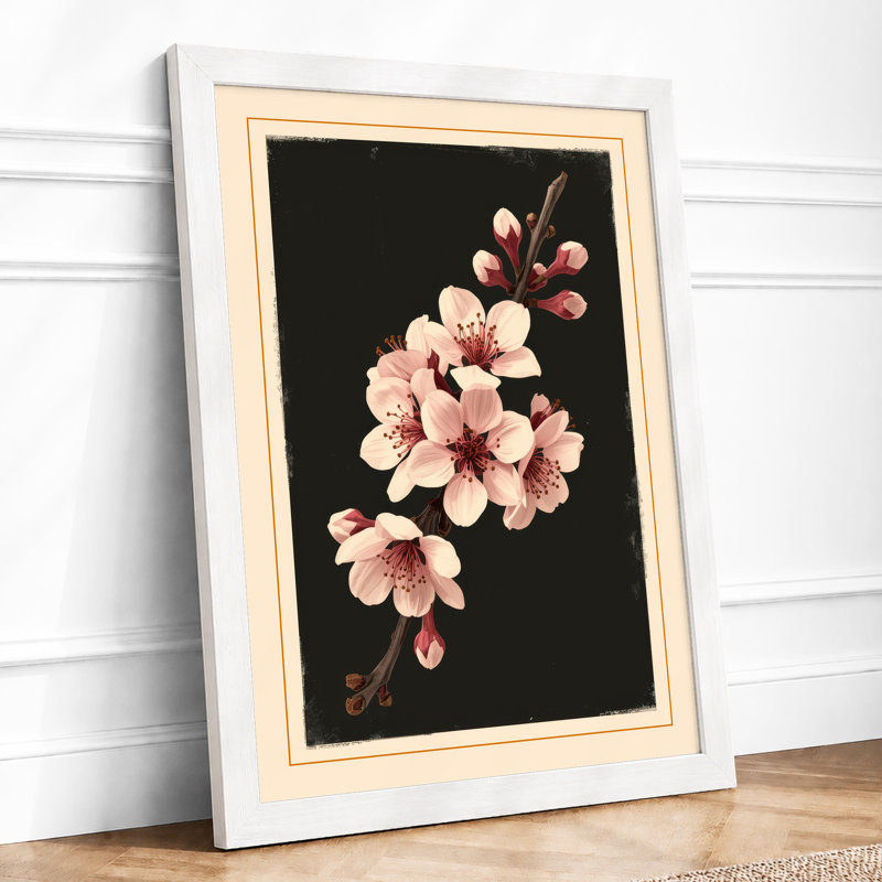 Moonlit Cherry Blossom Botanical - Framed Print, A4 - 29.7 x 21.0 cm, White