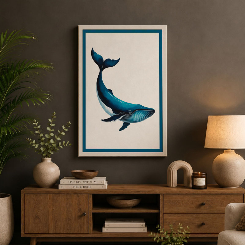 Drifting Whale Coastal - Wrapped Canvas, 18x12 - 45.7 x 30.5 cm, Black Border
