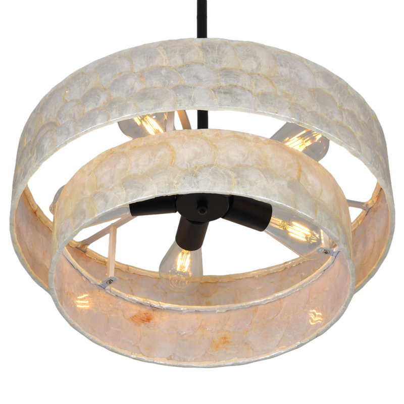 Luminaire suspendu pour îlot de cuisine de style bord de mer à 2 niveaux 19,69 "à 2 niveaux Capiz, Noir