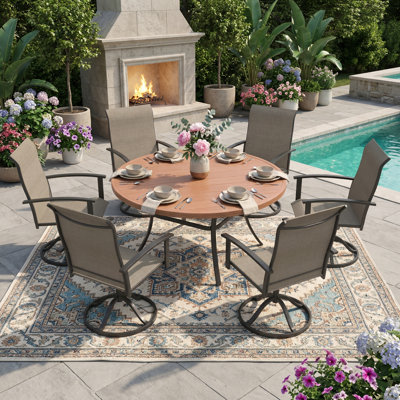 6-Person Patio Dining Set With Swivel Chairs