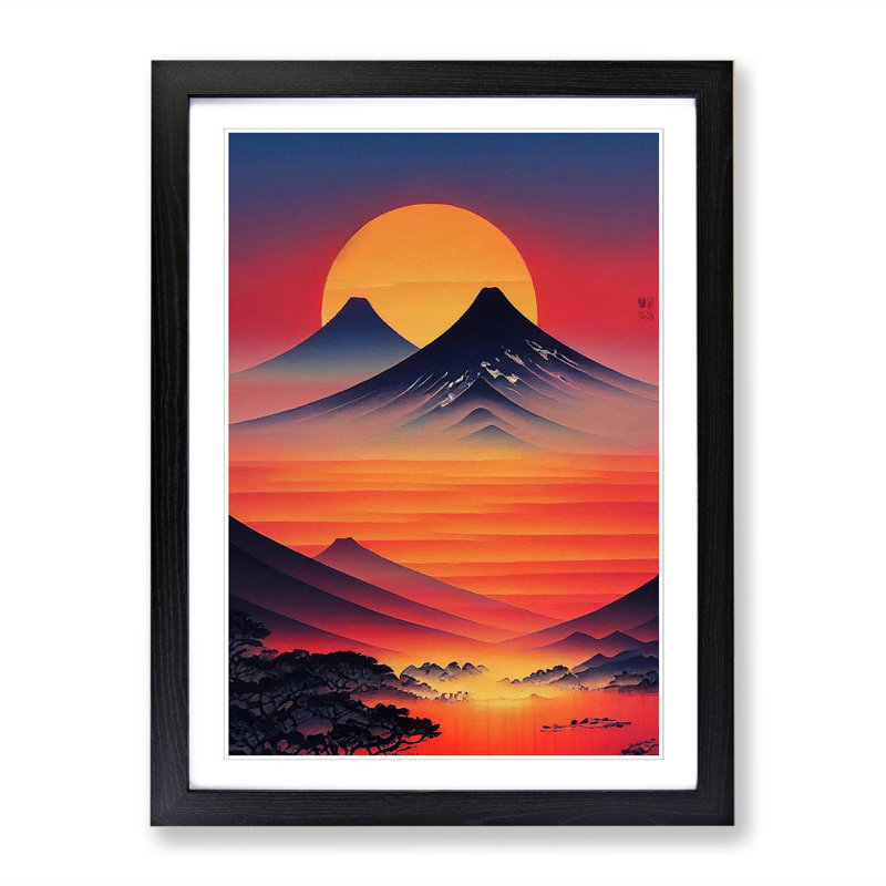 Waldman Japanese Sunset Art Painting Framed Print, 64" H x 46" W, Brown