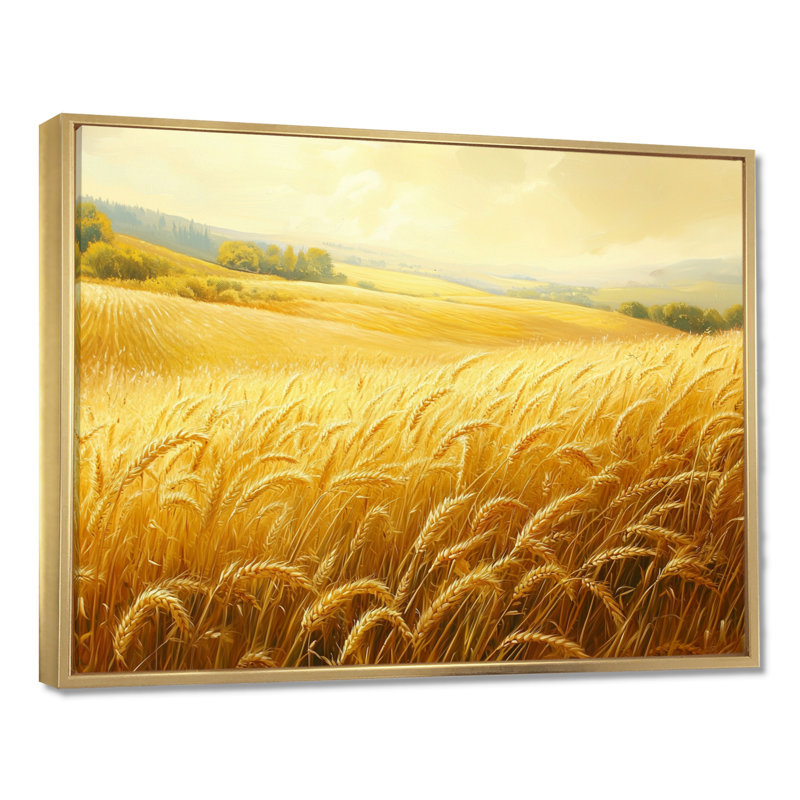 «Countryside Golden Fields In Summer Light II», art mural campagne, H 34 po x l 44 po, Cadre flottant, Doré