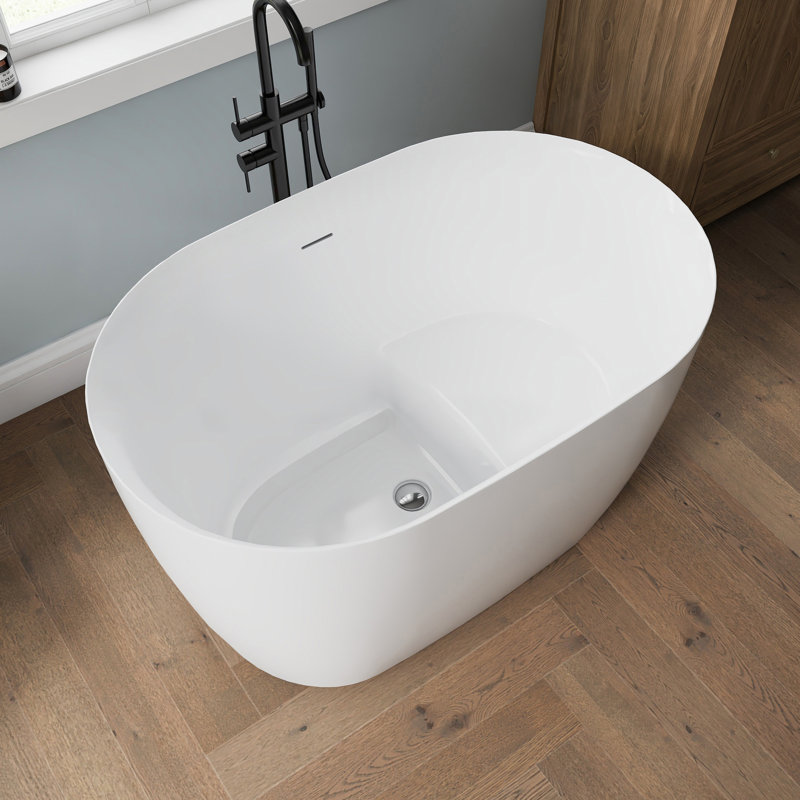 Baignoire autoportante en acrylique de 43 po avec siège Tidal, baignoire profonde en acrylique avec trop-plein, White, 43''