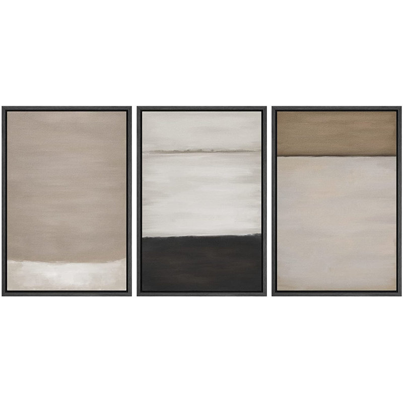 Ensemble de 3 peintures sur toile avec cadre flottant, Noir, H 24 po x l 32 po x P 1,5 po