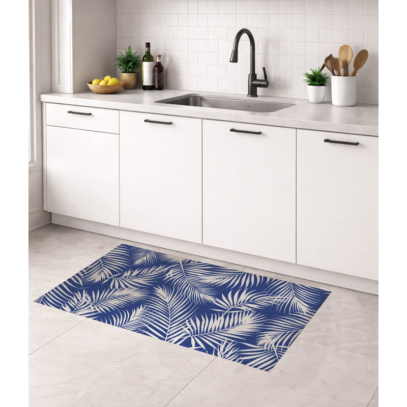 Tapis de cuisine léger Waving Palms, Rectangulaire 3 pi x 5 pi, Marine