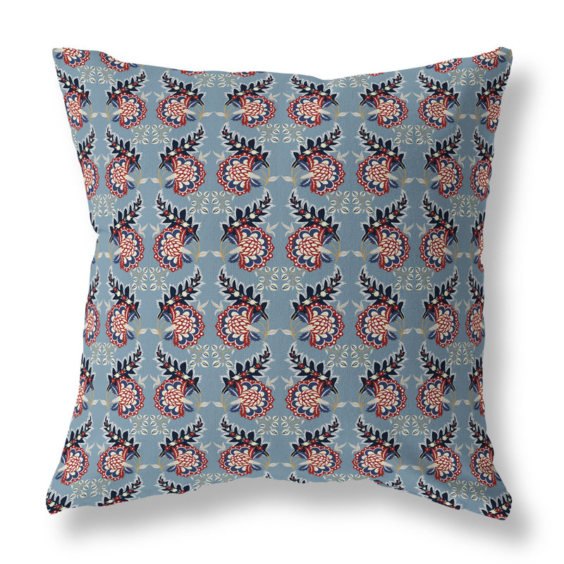 Coussin décoratif botanique intérieur / extérieur Botanical Bouquet, H 18 po x l 18 po, Gris et rouge