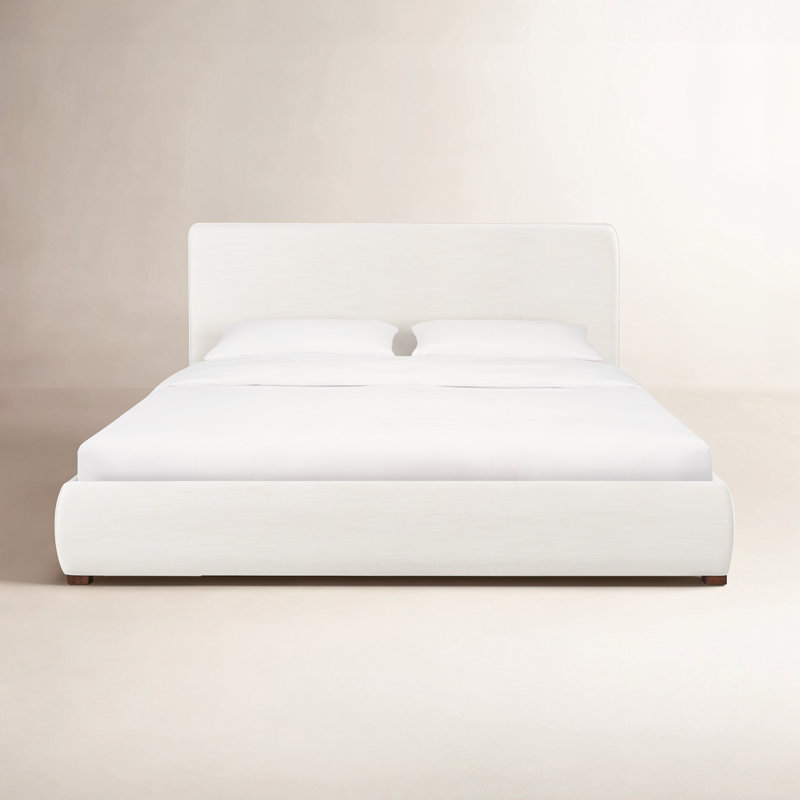 Callahan Upholstered Platform Bed, King, White Linen