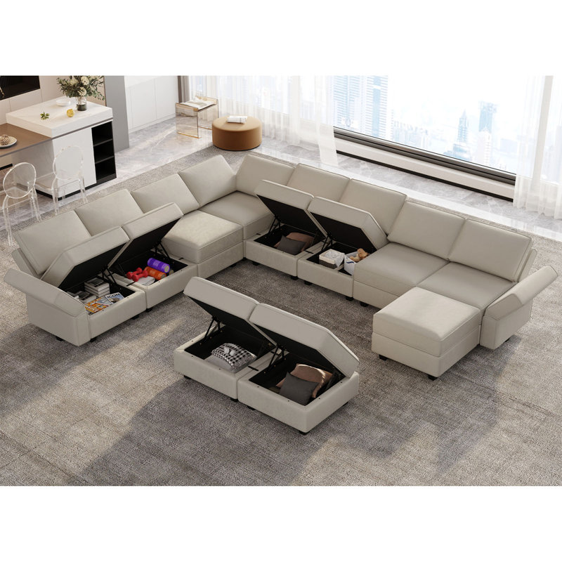 Wylodene 143" W Velvet Modular Sectional Sofa, Gray Velvet