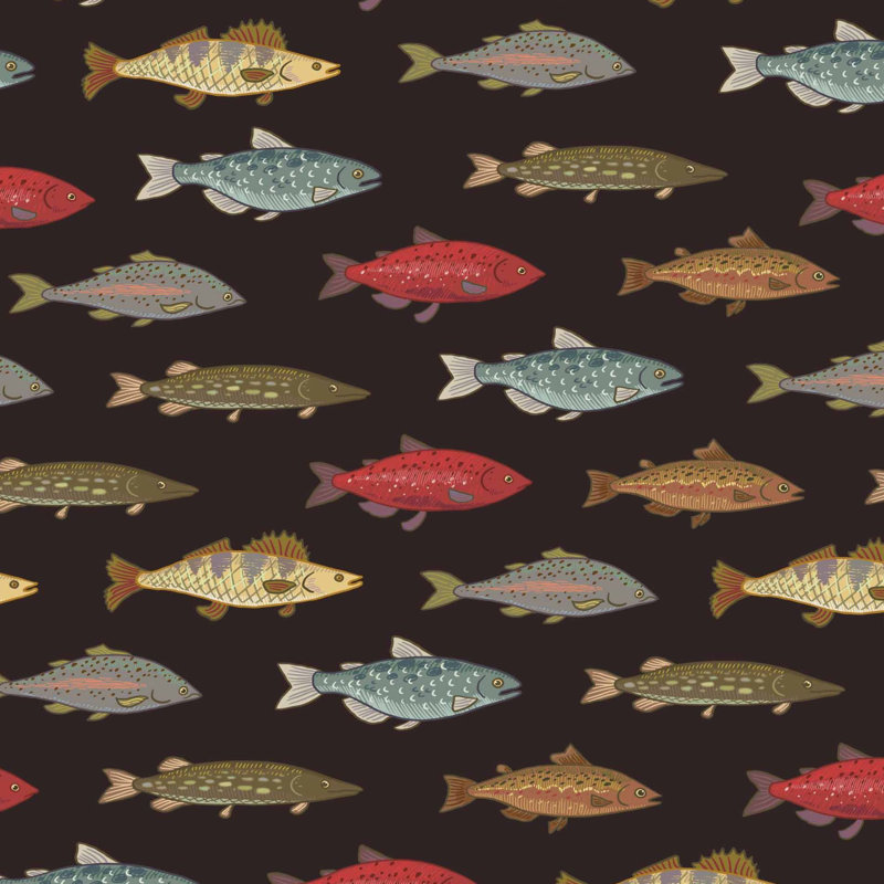 Papier peint adhésif décoratif motif de poissons, papier peint marin