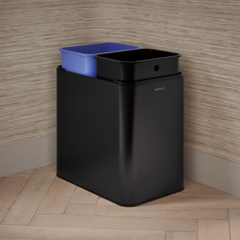 22-Liter Dual-Compartment Open-Top Trash Can, Black Stainless