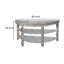 Console demi-lune en bois avec 2 tablettes et pieds tournés, gris