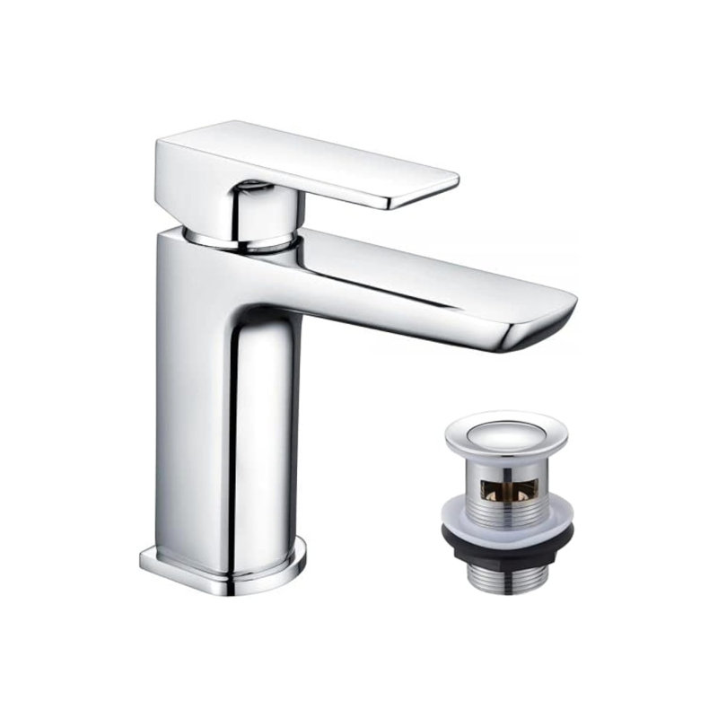 Bathroom Sink Hot And Cold Faucet With Sprung Waste,Single Lever,Gold, Polished Brass