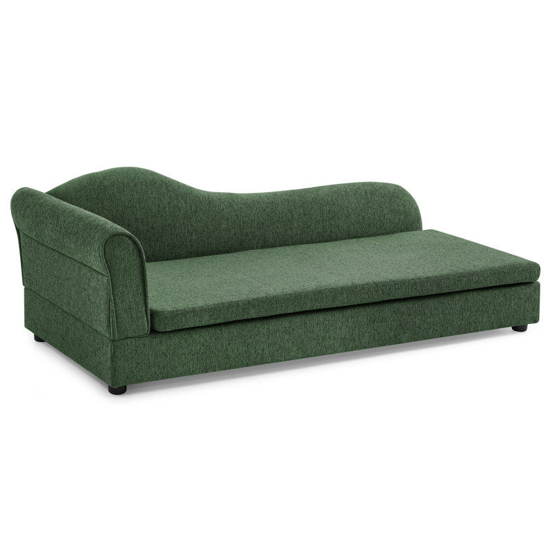 Animal de compagnie pour canines moyennes et grandes - Vague irrégulière moderne, accoudoir simple, tissu en lin, coussin moelleux, pieds en plastique bas, lin respirant surdimensionné olive,