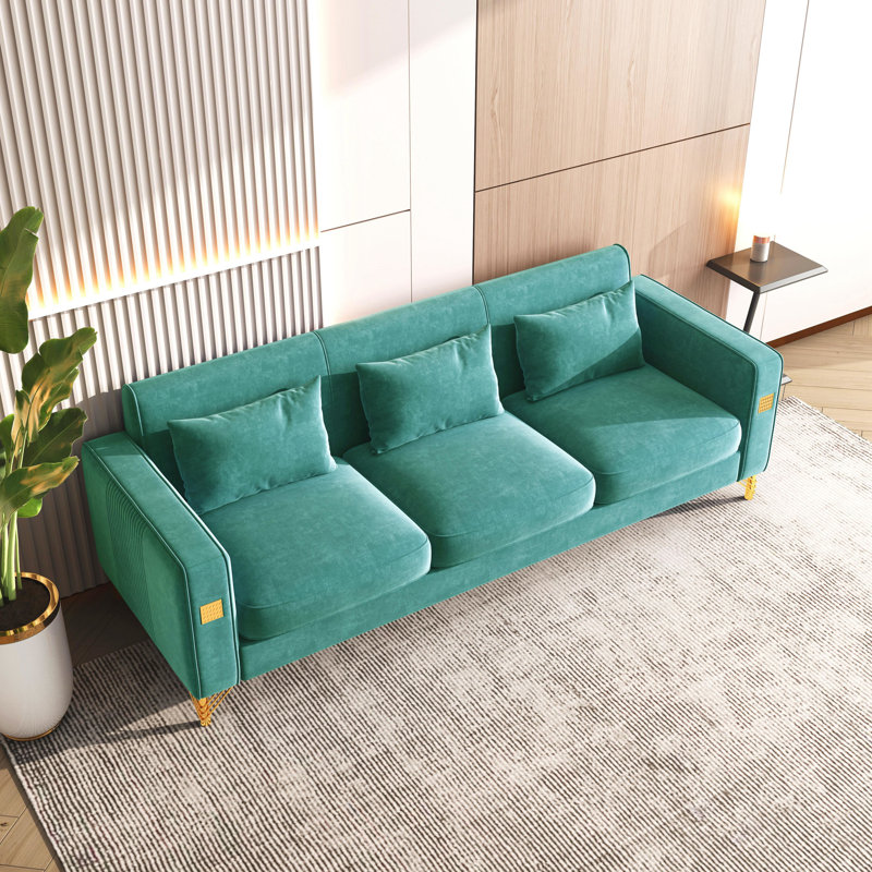 Dwayne 86.6" Square Arm Sofa, Sky Blue Velvet