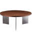 Table basse avec surface ronde en noyer - Pieds en métal noir, conception élégante et pratique en bois