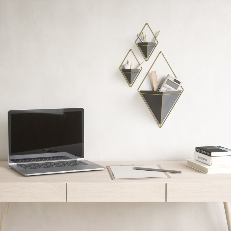 Trigg Modern Abstract Wall Decor on Resin, Black/Brass, 7.5" H x 4.4" W x 2.88' D