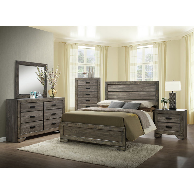 Ensemble de chambre avec grand lit 6 pièces Maile, 6 Pcs: Bed, Chest, Dresser, Mirror, 2 Nightstands, King