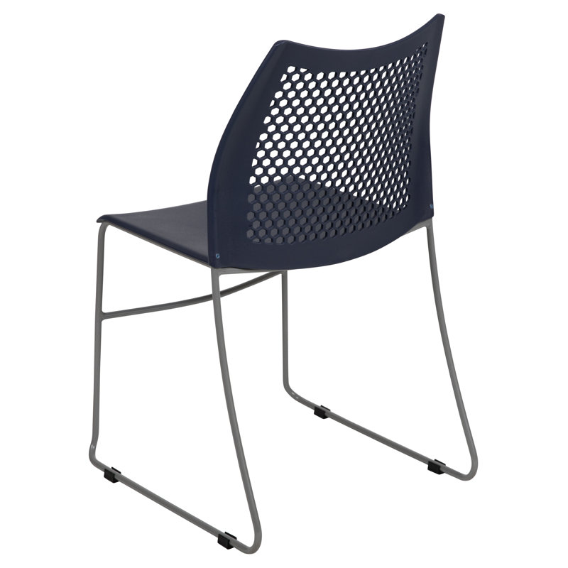 Chaises de vestibule empilables en plastique avec dossier en nid d'abeille Oliverson, Gris, Marine, 1