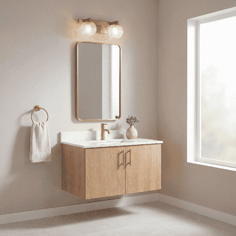 Luminaire pour meuble-lavabo Darien, H 7,25 po x l 17 po x P 5,88 po, Laiton, Deux lumières