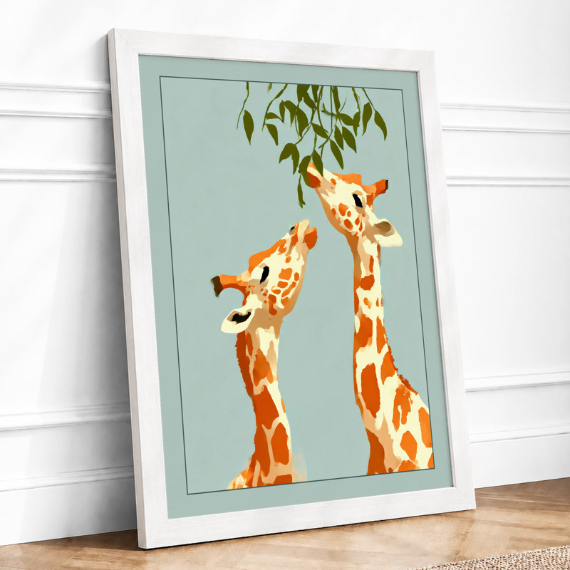 Giraffes Reaching High Modern 1 Piece Single Picture Frame Wall Art, A3 - 42.0 x 29.7 cm, White