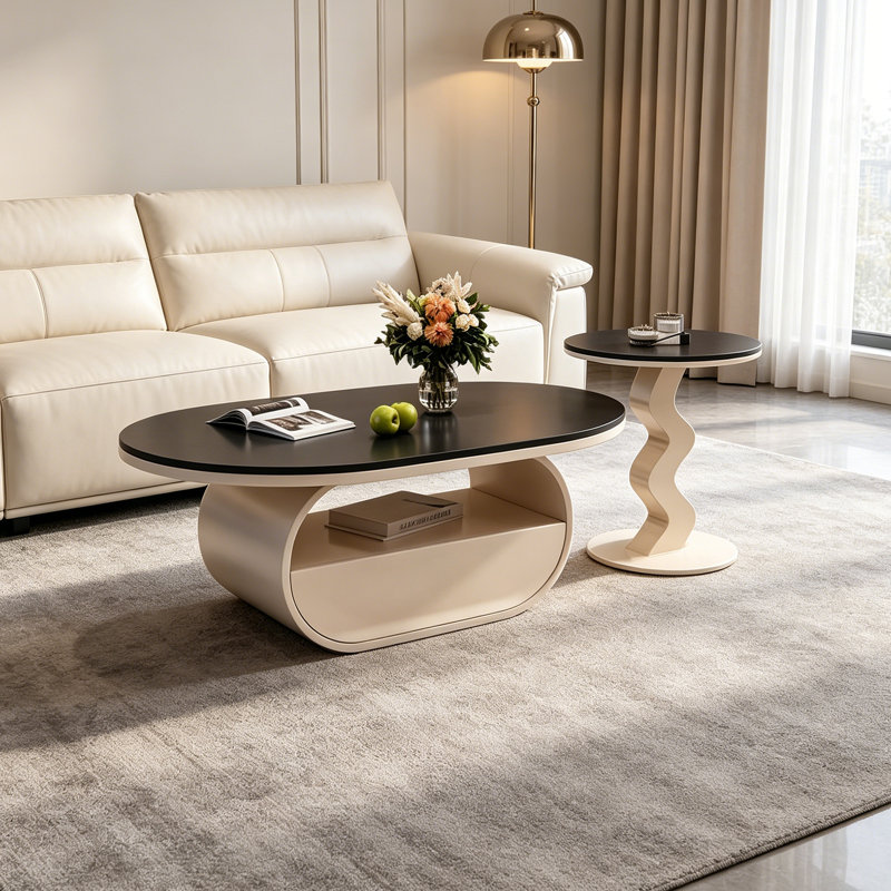 Table basse avec rangement Minimalist, Black Top/White Base, 15.74" H x 47.24" W x 23.62" D