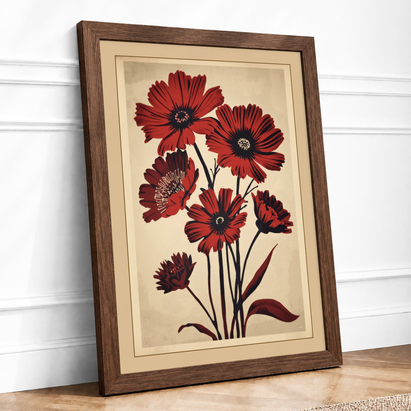 Deep Crimson Botanicals Botanical - Framed Print, A4 - 29.7 x 21.0 cm, Walnut
