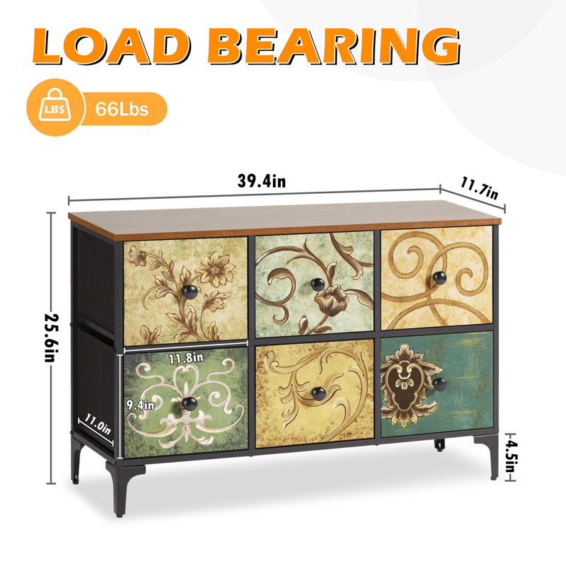 Commode pour chambre à coucher Gallery, commode à 6 tiroirs, commode à linge pour chambre H 25,6 po x l 39,4 po x P 11,7 po Gallery
