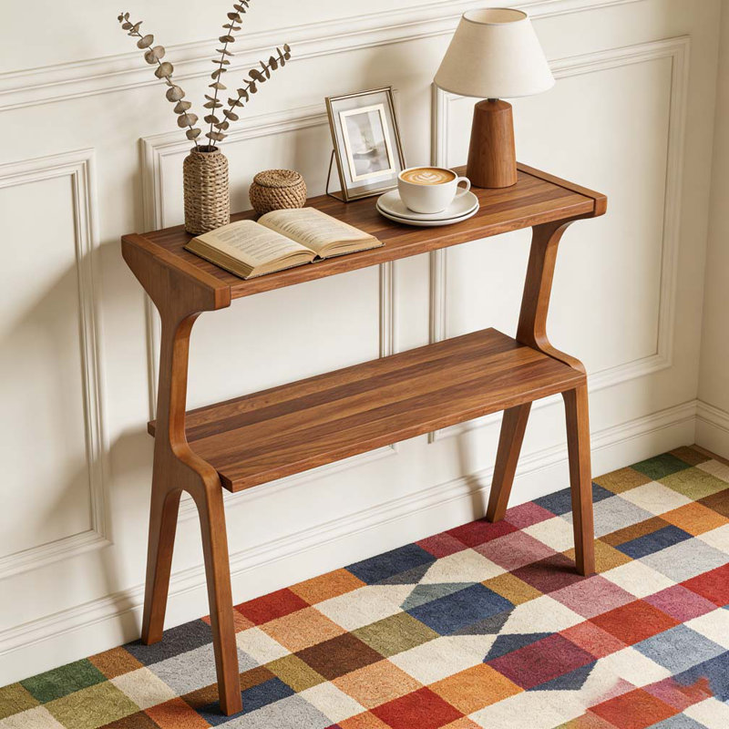 Table de rangement, table de bout compacte, table d'appoint en bois, Cerisier