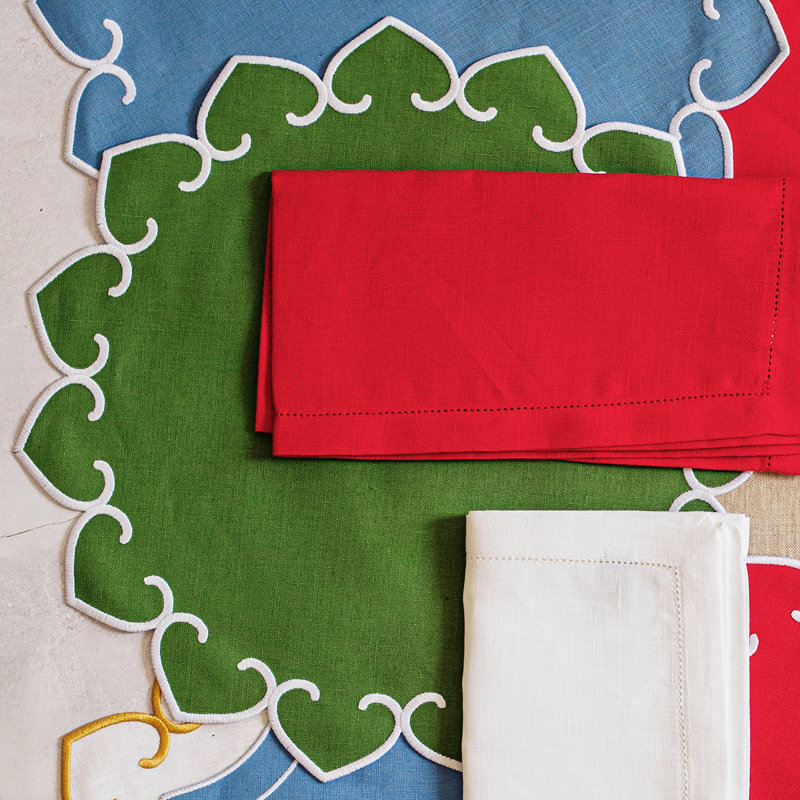 Tessuti Sage Round Placemats With White Stitching, Green