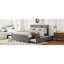 Lit plateforme tapissier avec tête de lit à motif brique, avec gigogne et 2 tiroirs, tissu en lin-842293719-842293713