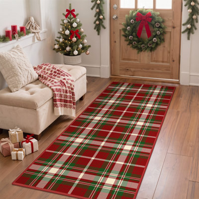 Christmas Checkered Buffalo Plaid Machine Washable Area Rug