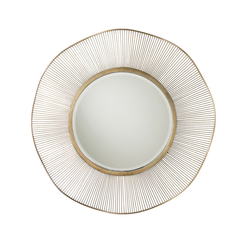 Olympia Flat Metal Beveled Wall Mirror, Antique Brass