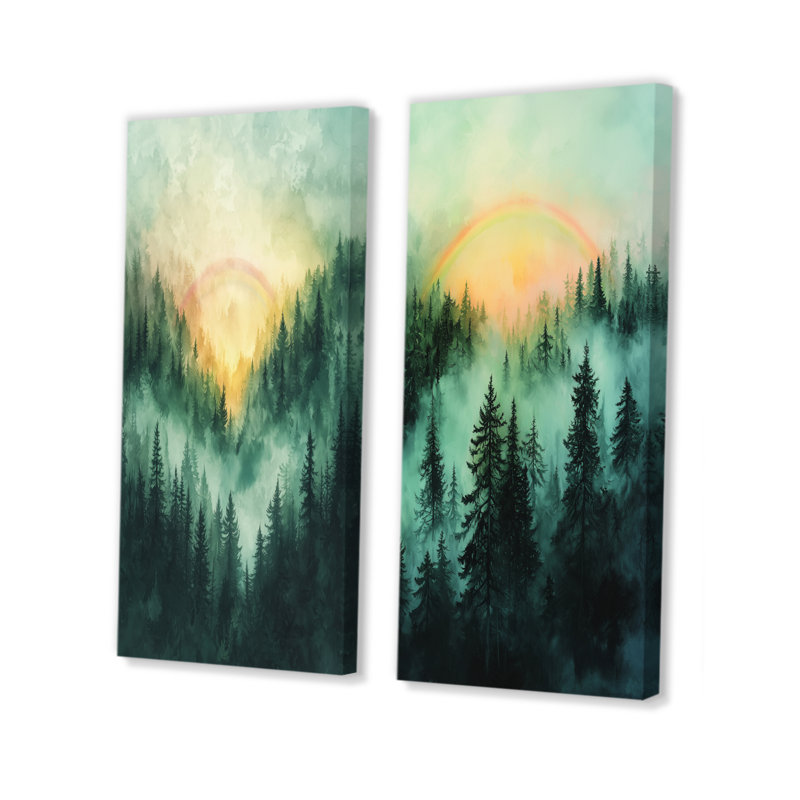 Rainbow In The Misty Forest I - Collection d'art sur toile 2 panneaux, 28" H x 25" W, Toile tendue