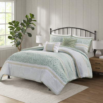  Ensemble d'édredon 5 pièces avec coussins décoratifs Seersucker
