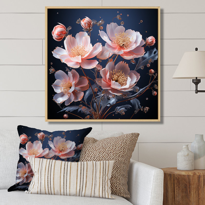 «Blue and Pink Zinnias Backdrop Collage» sur toile, Cadre naturel flottant, H 24 po x l 24 po x P 1 po