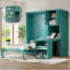 Lit escamotable mural rotatif avec bibliothèque, armoire supérieure, bureau extensible et rangement latéral-780184624