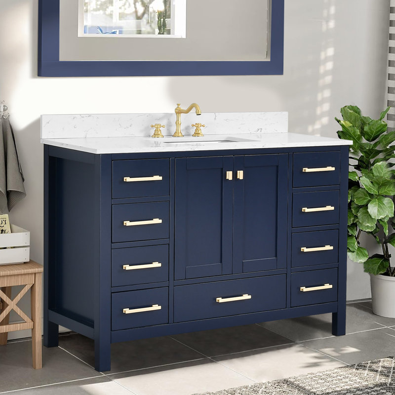 Chardell 48 " W Freestanding Standard 1 Single Vanity Bathroom Vanity With Engineered Stone Top, Blue