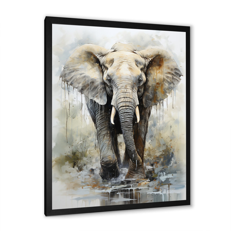 Éléphant élégant en mouvement I sur toile, H 20 po x l 12 po x P 1 po, Cadre simple noir