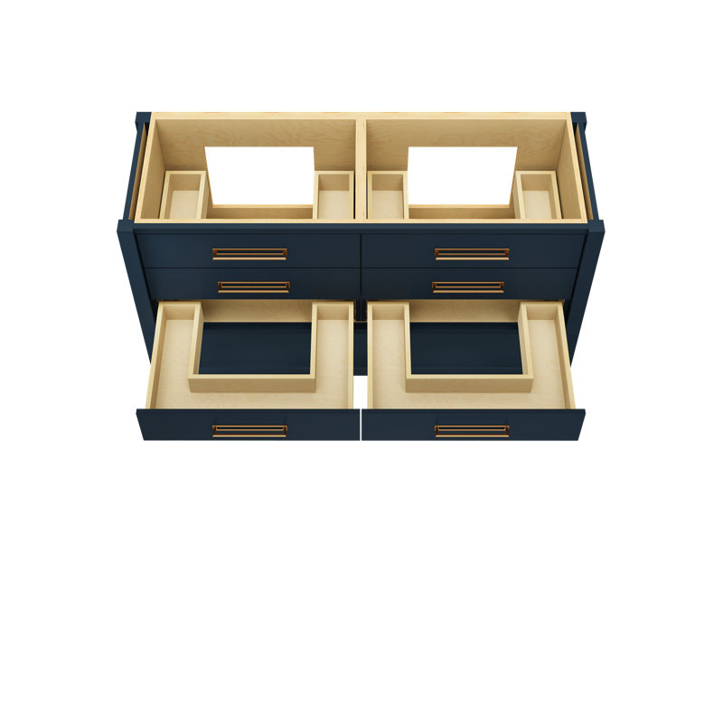 Kiawah Double Drawer Bath Vanity, Hague Blue, Satin Gold, 60"