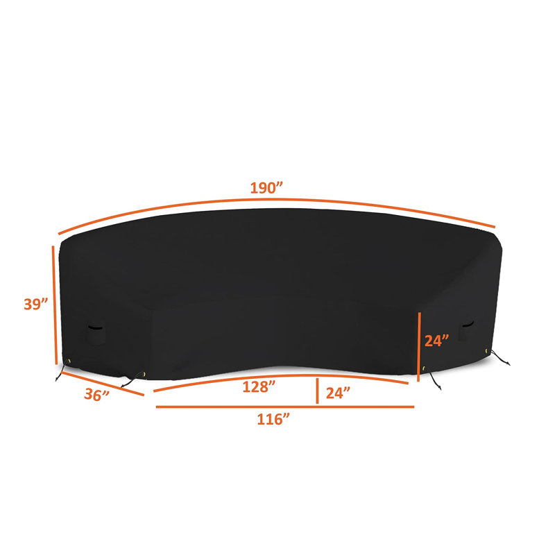 High Density Waterproof Outdoor Curved Sectional Sofa Cover, Durable & UV Resistant Patio Couch Cover, 39" H x 190" W x 36" D