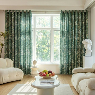 Panneaux de rideaux botaniques floraux rétro vert foncé, rideaux de fenêtre filtrant la lumière à motif floral de style campagnard à motif de campagne rétro avec œillets, rideaux à œillets filtrant la lumière pour la maison et le salon