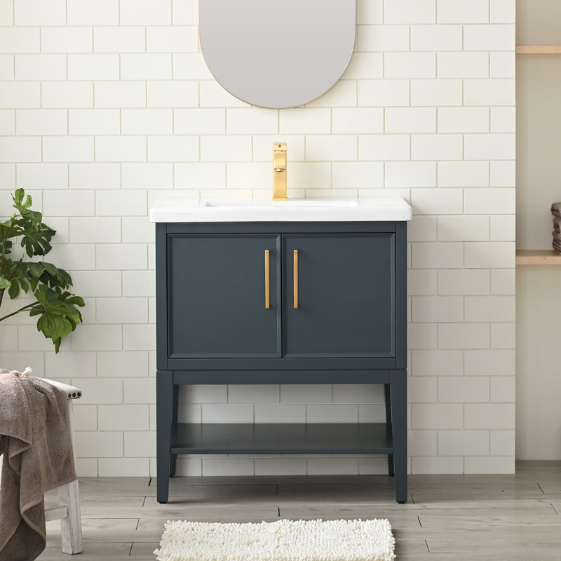 Cheriton 30'' Single Bathroom Vanity with Ceramic Top, Vintage Blue