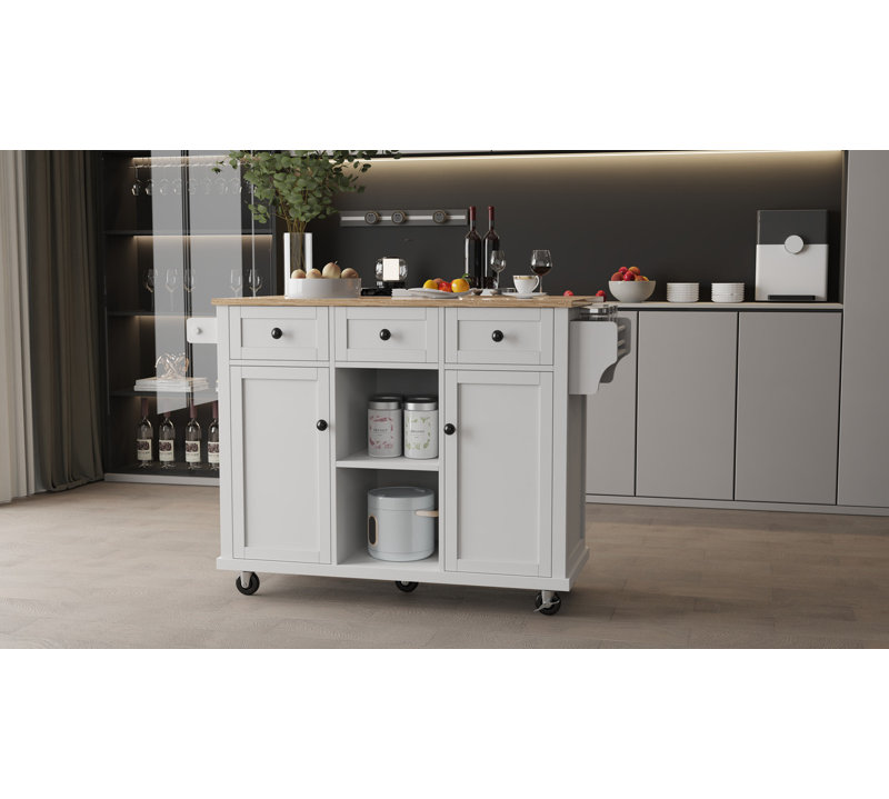 Chariot d'îlot de cuisine 3 tiroirs pour salle à manger, Blanc