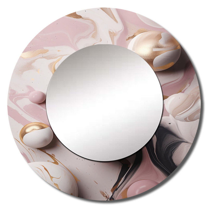 Persey, marbre uni, œuvre d'art I - miroir mural unique en marbre, miroir rond moderne, impression d'art en métal