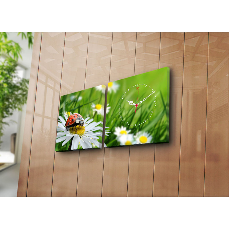 Horloge murale élégante en toile décorative (2 pièces), 23,6 po x 23,6 po | 100% toile de suède avec cadre 100% bois, épaisseur: 1,2 po | Décoration intérieure unique, parfaite pour les salons et les bureaux