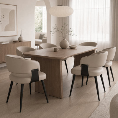 Modern Upholstered Dining Chair with Curved Back and Metal Legs (Set of 6)