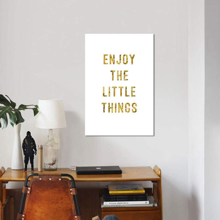 «Enjoy Gold», art textuel sur toile, H 18 po x l 12 po x P 1,5 po, Pas de tapis, Toile tendue