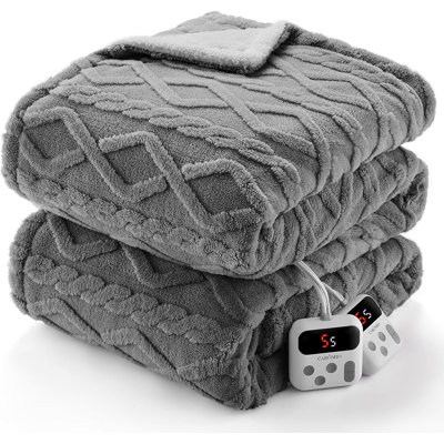 Thick Tufted Sherpa Heated Throw Blanket, 10 Heat Levels & 10 Time Settings, ETL Certified