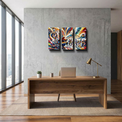 «Jazzplotion» par Rich Monet, art mural triptyque, 36 po x 24 po